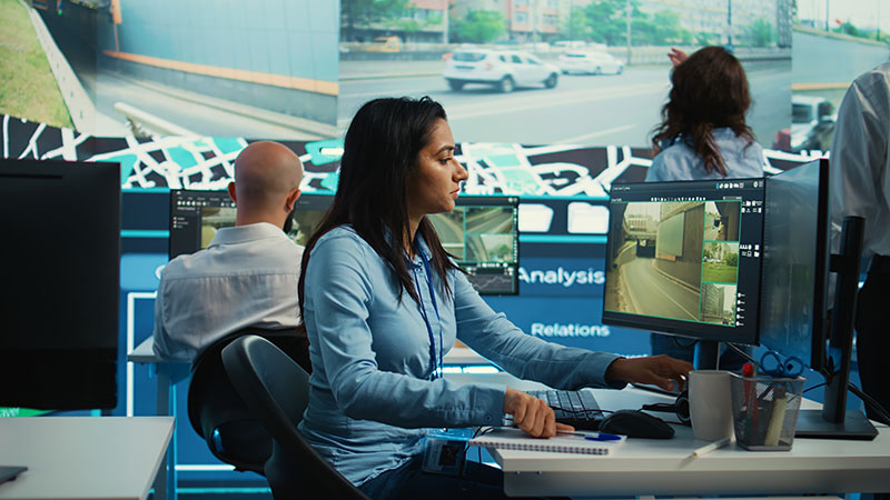 Indian employee collecting and transmitting information to couriers, locating the destination and sending the gps coordinates for faster order delivery. Dispatch call center operator. Camera B.